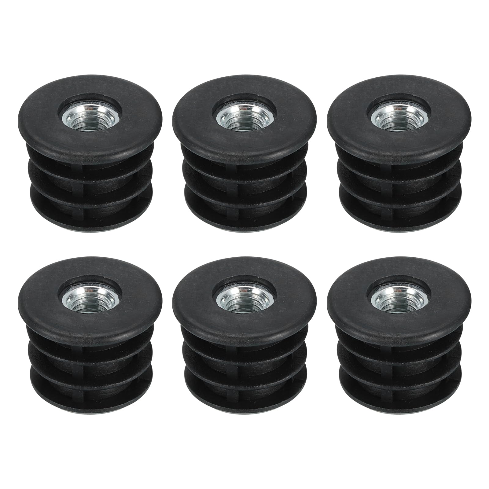 Photo 1 of uxcell 6Pcs Inserts for Round Tubes with M8 Thread, for 25mm/0.98" OD Round Tube, Round Black Plastic Plug Furniture Leg Plug Caster Insert Chair End Caps