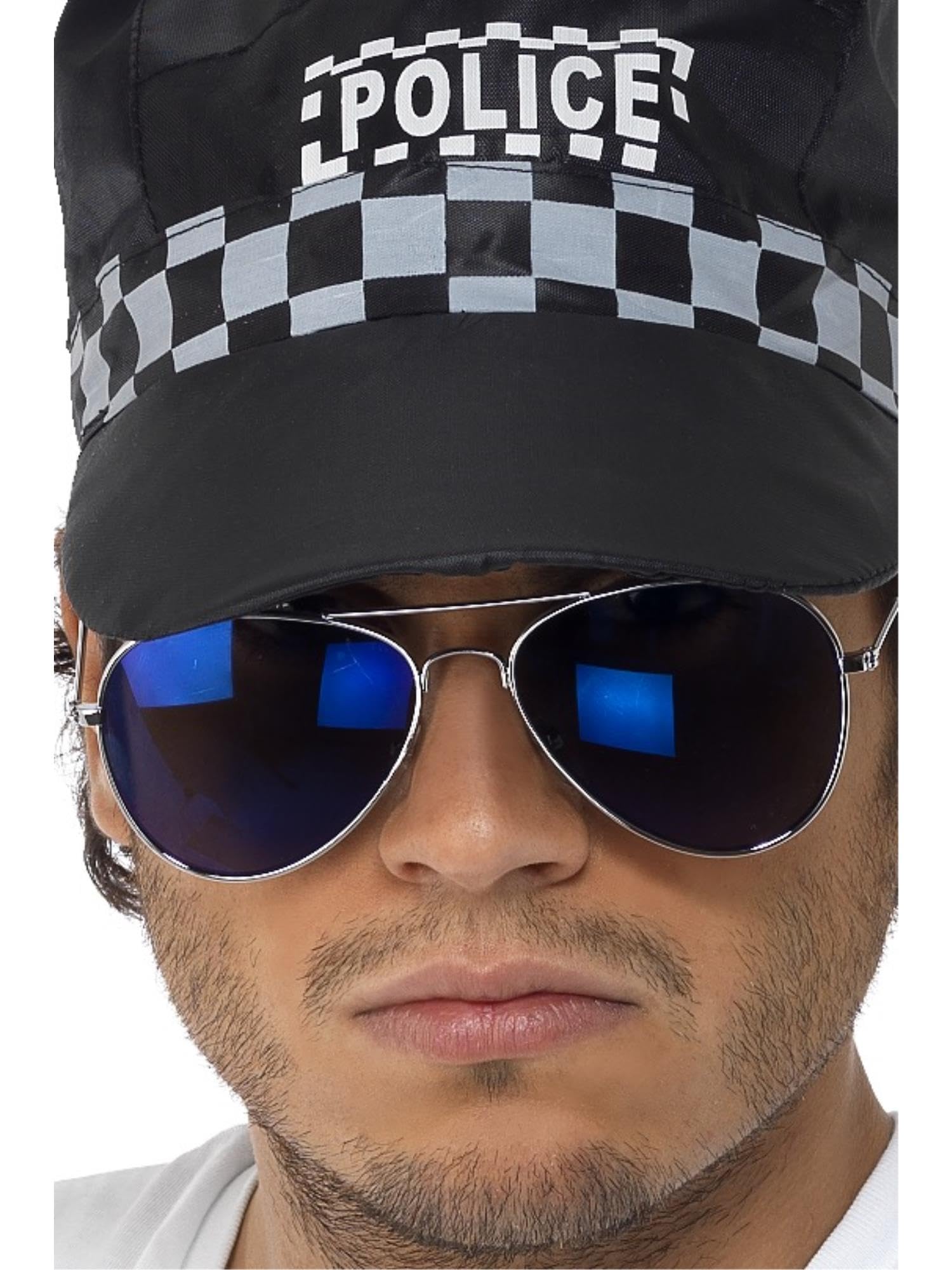 Smiffys Aviator Specs, Blue Mirror, Silver Silver Frame, Cops & Robbers Fancy Dress, Adult Dress Up Accessories