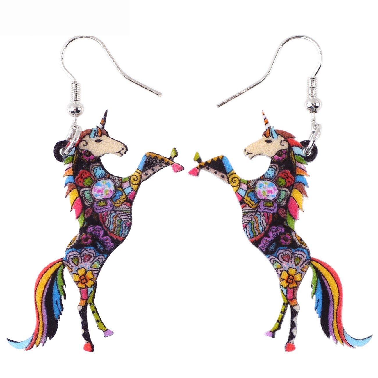 BONSNY Signature Fantasy Collection Magical Unicorn Charm Statement Drop Dangle Acrylic Earrings (multicolour)