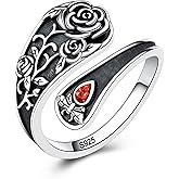 YLT Sterling Silver Sunflower Spoon Rings for Women Vintage Adjustable Antique Spoon Rings Boho Flower Wide Thumb Ring