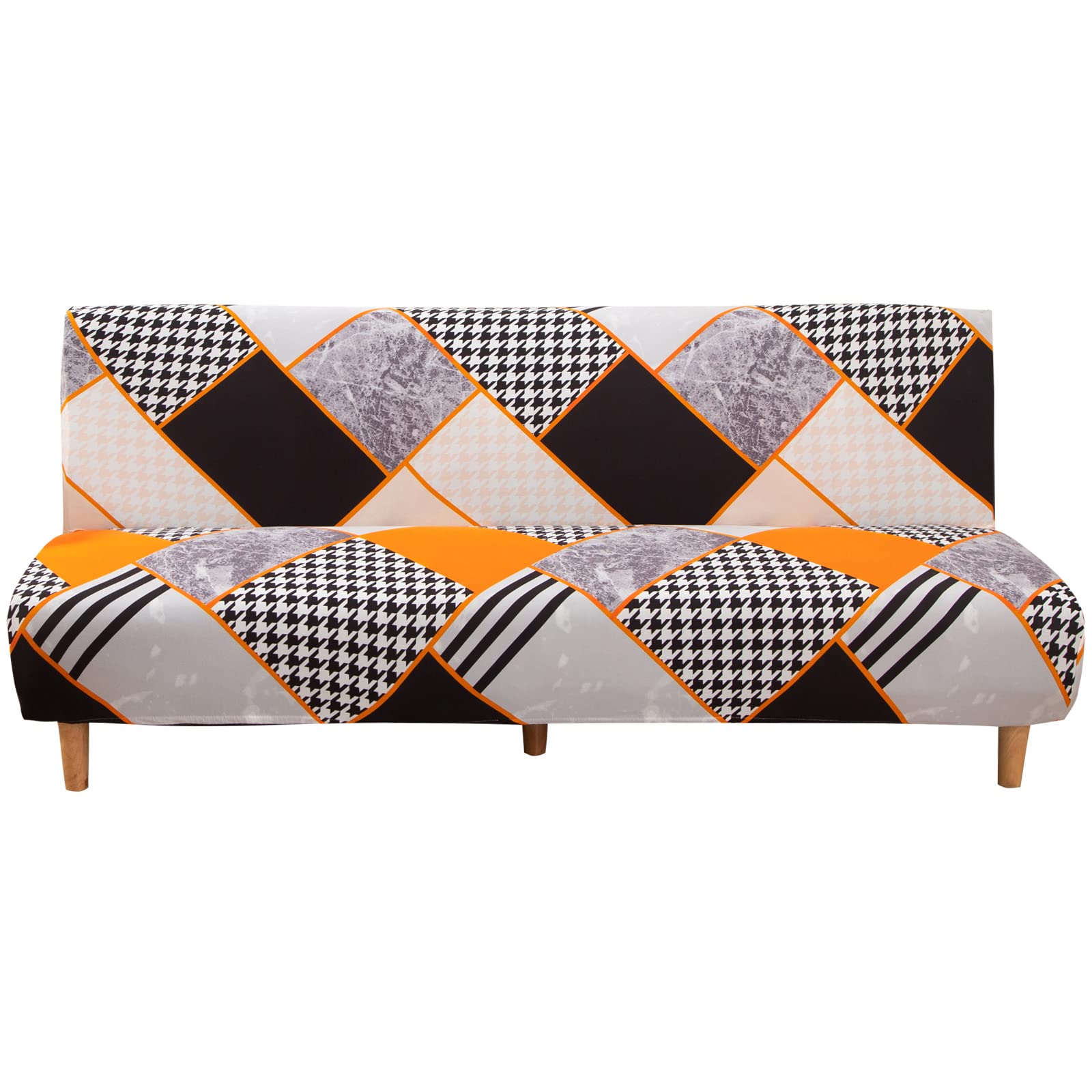 Mingfuxin Armless Sofa Bed Covers, Spandex Stretch Futon Slipcover Protector, Non-Slip Elastic Folding Couch Sofa Shield Fits for 2-3 Seater Folding Sofa Bed without Armrests (Printed # 4179)