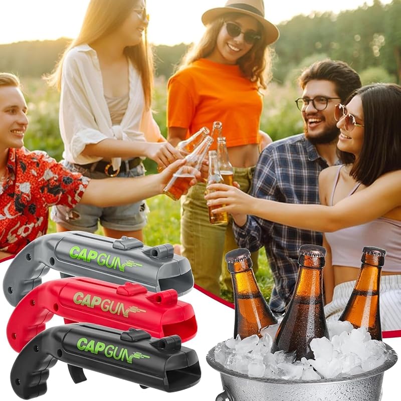 3 Stück Cap Gun,Flaschenöffner Lustig, Kronkorken Pistole, Bierdeckelpistole, Cap Gun Flaschenöffner Pistole, Gadgets für Männer für Zuhause Bar Party Trinken und Spie — Foto 7 von 7
