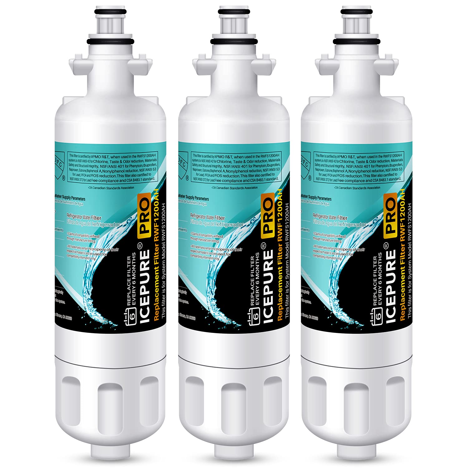 Photo 1 of ICEPURE PRO ADQ36006101 NSF/ANSI 401 Certified Replacement for LG LT700P Kenmore Elite 46-9690 ADQ36006102 HDX FML-3 LT700PC LFX28968ST LFXS29626S RWF1052 RWF1200A Refrigerator Water Filter 3PACK