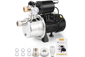 Moonshan 3/4 HP Water Pressure Booster Pump for Home 1050GPH Shallow Well Jet Pump with Pressure Tank Auto ON/OFF Stainless Steel Self-Priming System Pressure Switch for Whole House, Garden, Lawn