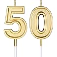Frienda Birthday Candles Cake Numeral Candles Happy Birthday Cake Candles Topper Decoration for Birthday Wedding Anniversary Celebration Supplies(Gold,50th)