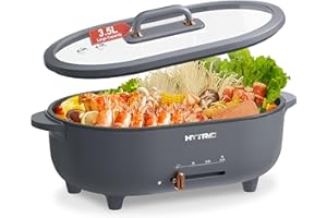 HYTRIC 3.5L Hot Pot Electric for Cooking, 110oz Electric Pot with Nonstick Coating, Multifunction Electric Cooker with Power Control for Shabu Shabu, Noodles, Sauté, BPA-FREE, Grey