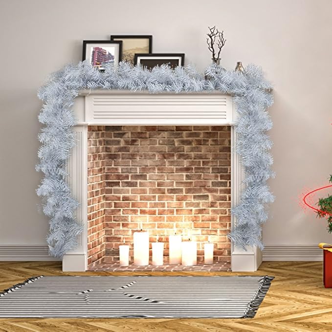 9ft White Christmas Garland 2.7M Wreath Decors for Fireplace Stair Xmas