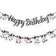 Cow Happy Birthday Banner Decorations Cow Print Birthday Party Supplies Black Glitter Cow Theme Birthday Banner Cow Birthday Decorations for Boy Girl’s Farm Animals Theme Party Barnyard Party Supplies