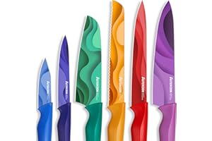 Astercook Fantasy Space Pattern Knife Set with Cover, Dishwasher Safe Colorful Knives with 6 Knife Sheath, German Stainless Steel Rainbow Knife Set