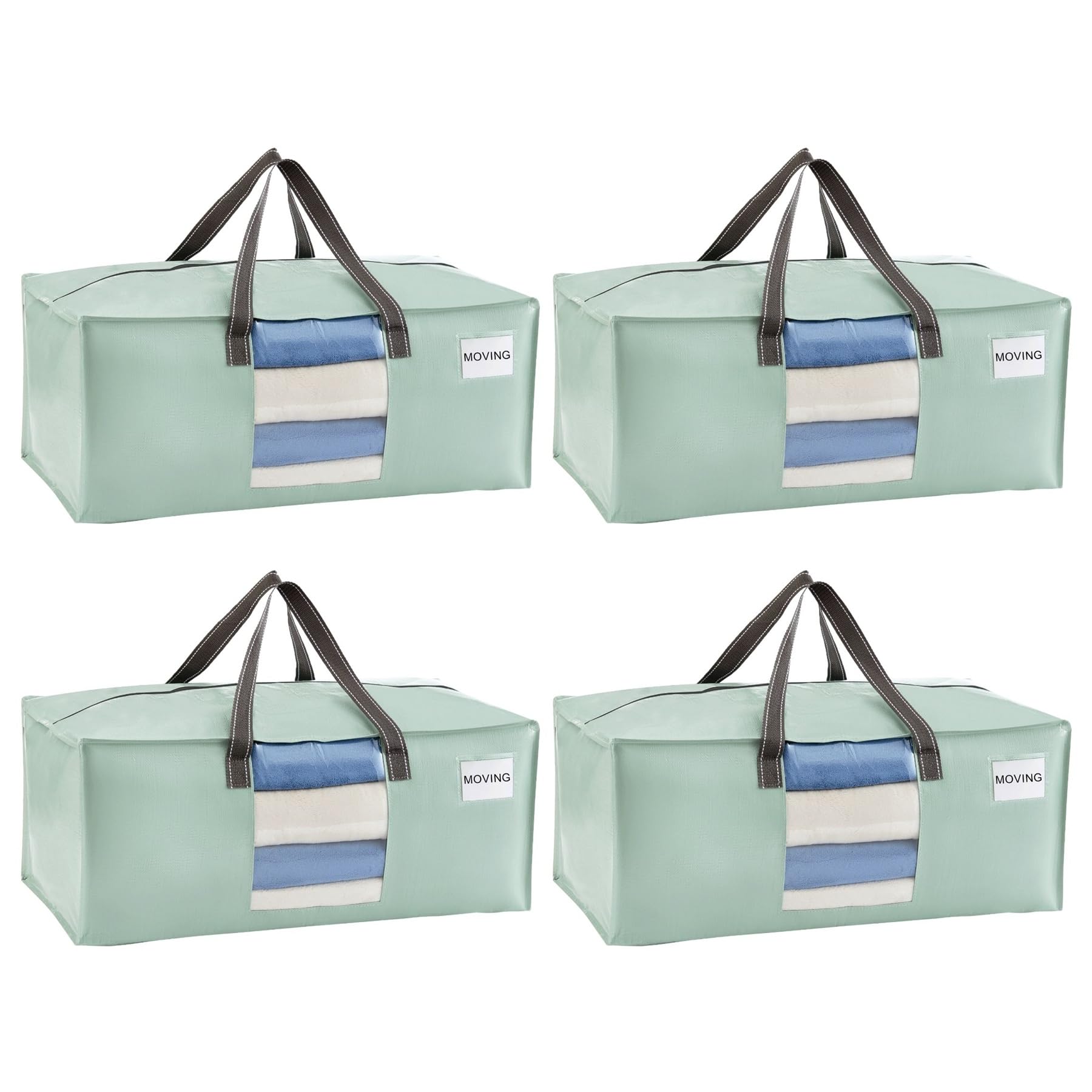 VENO 4 Pack Moving Bags Extra Large Storage Bags for College Move-In, Heavy-Duty Storage Totes, Packing Boxes, and Wardrobe Moving Supplies - Durable Laundry Bags for Clothes (Light Green, 4 Pack)
