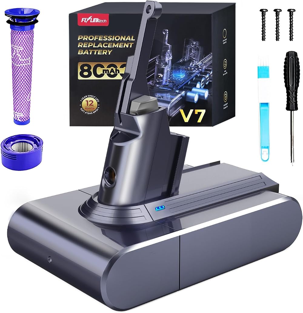 FLYLINKTECH 8000mAh Dyson V7 Battery Replacement for SV11 Animal Fluffy