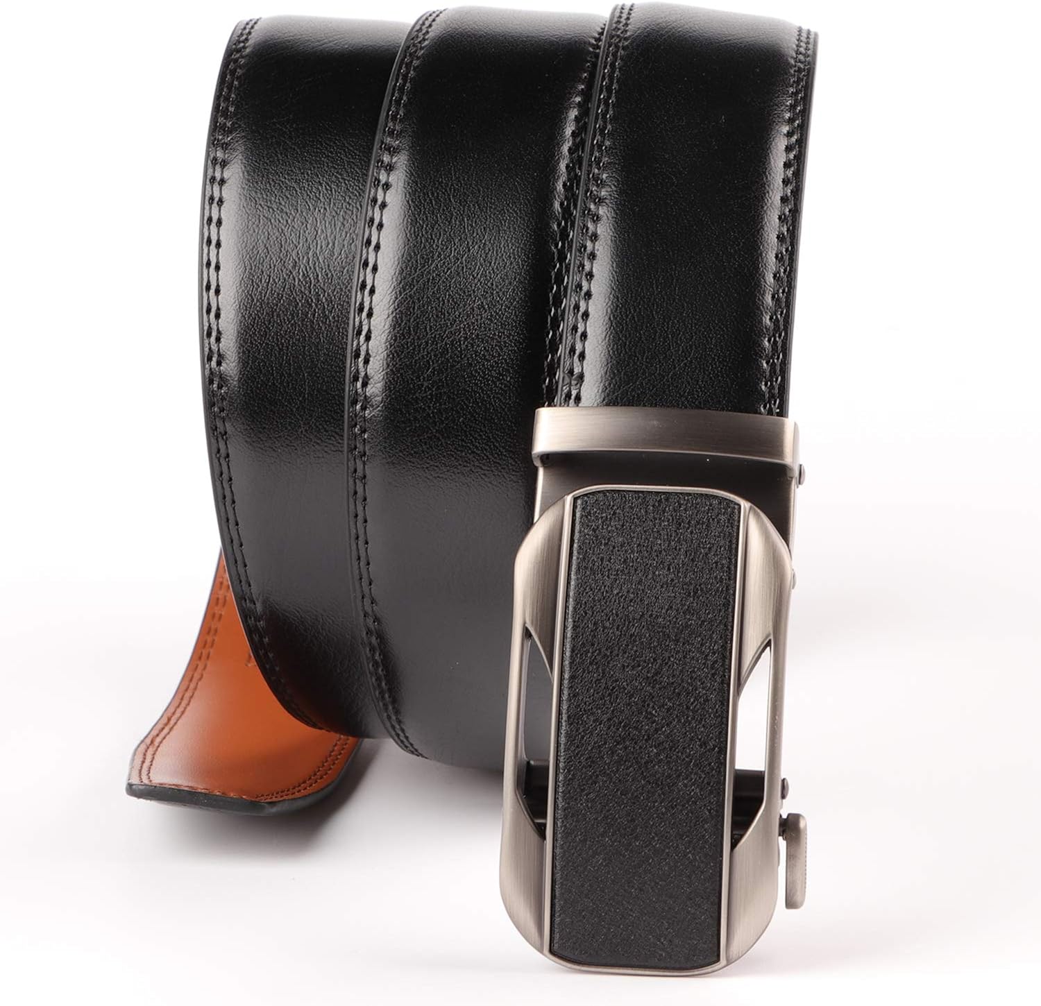 MayBest Genuine Leather Slide Ratchet Belt for Men with Automatic Buckle-Trim to Fit at  Men’s Clothing store