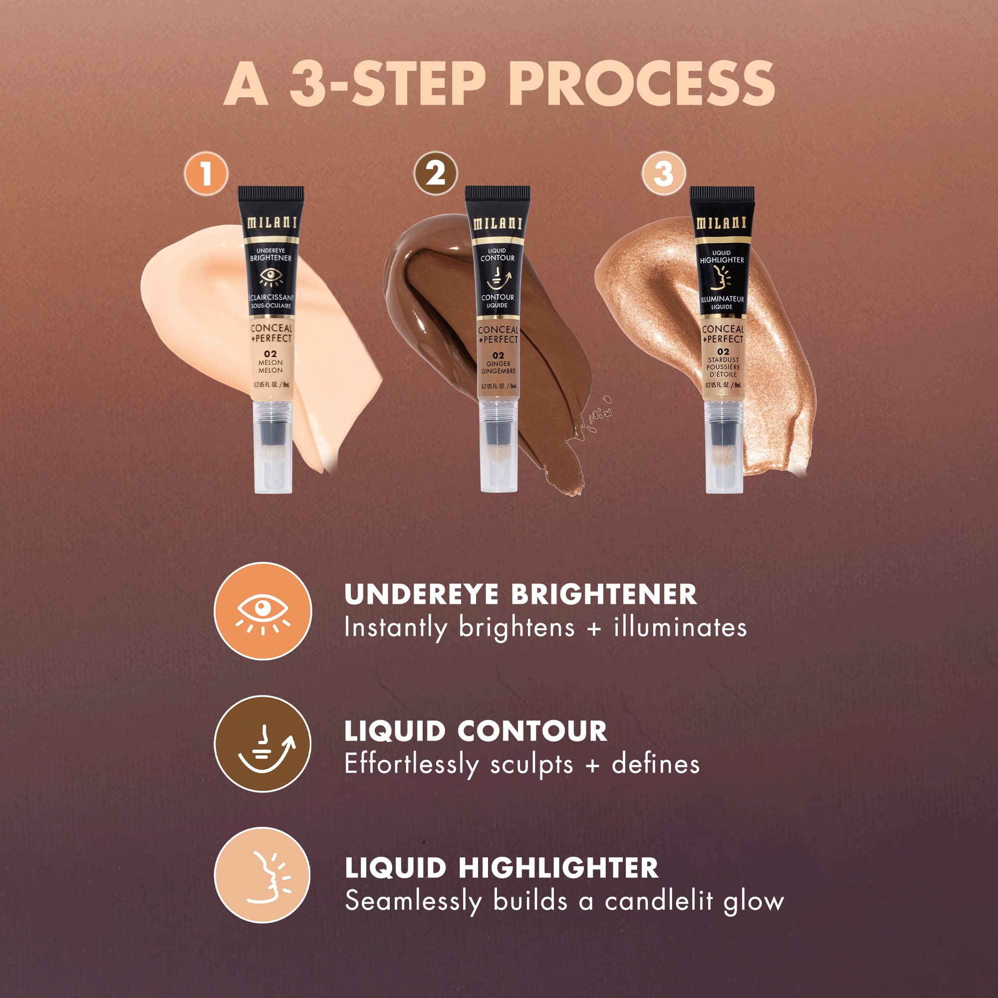 Milani Conceal + Perfect Undereye Brightener for Treating Dark Circles, Face Lift Collection - Rose