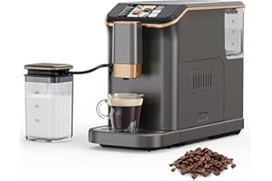TackView Automatic Espresso Machine with Milk Frother,4 Drink Selections, Built-in Coffee Grinder, Touchscreen Control, Moder