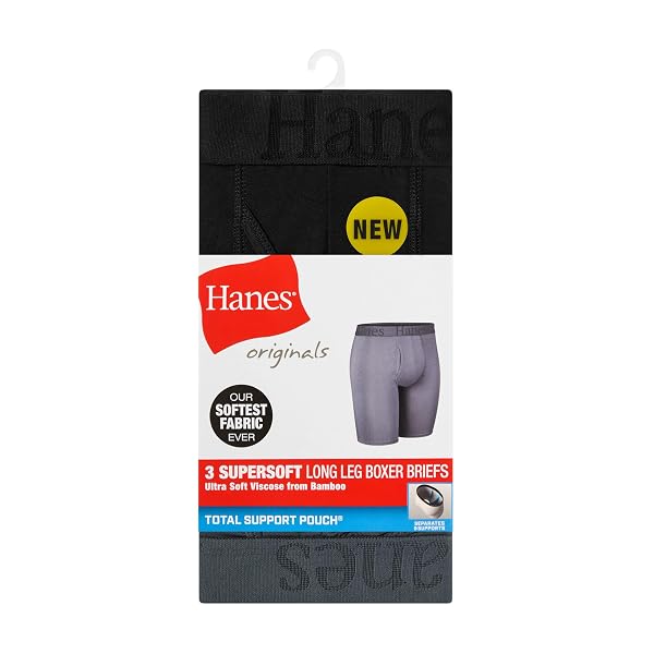 HANES MEN’S ORIGINALS SUPERSOFT BOXER BRIEF UNDERWEAR, TOTAL SUPPORT POUCH BOXER BRIEFS FOR MEN, LONG LEG & REGULAR, 3-PACK