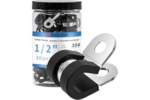PEROMI 36PCS 1/2" Double Cable Clamps 304 Stainless Steel with Upgraded Riveted Reinforcement. Rubber Cushioned Insulated Loop Clamps for Pipe and Metal Wire