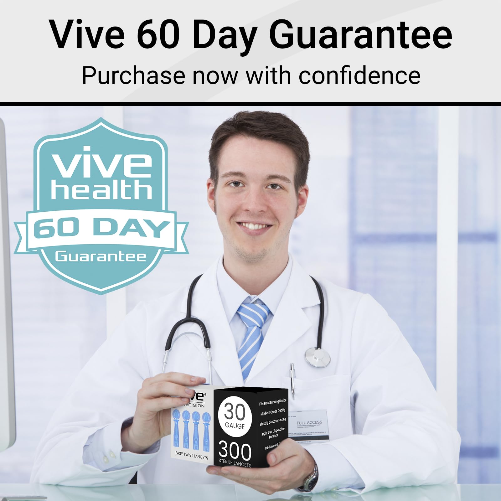 Vive Precision Easy-Twist Lancets for Diabetes Blood Sugar Extraction Testing, 30 Gauge Single Use Disposable Finger Pricker Needle Pen for Glucose Monitoring Devices (300 Easy-Twist Lancets)