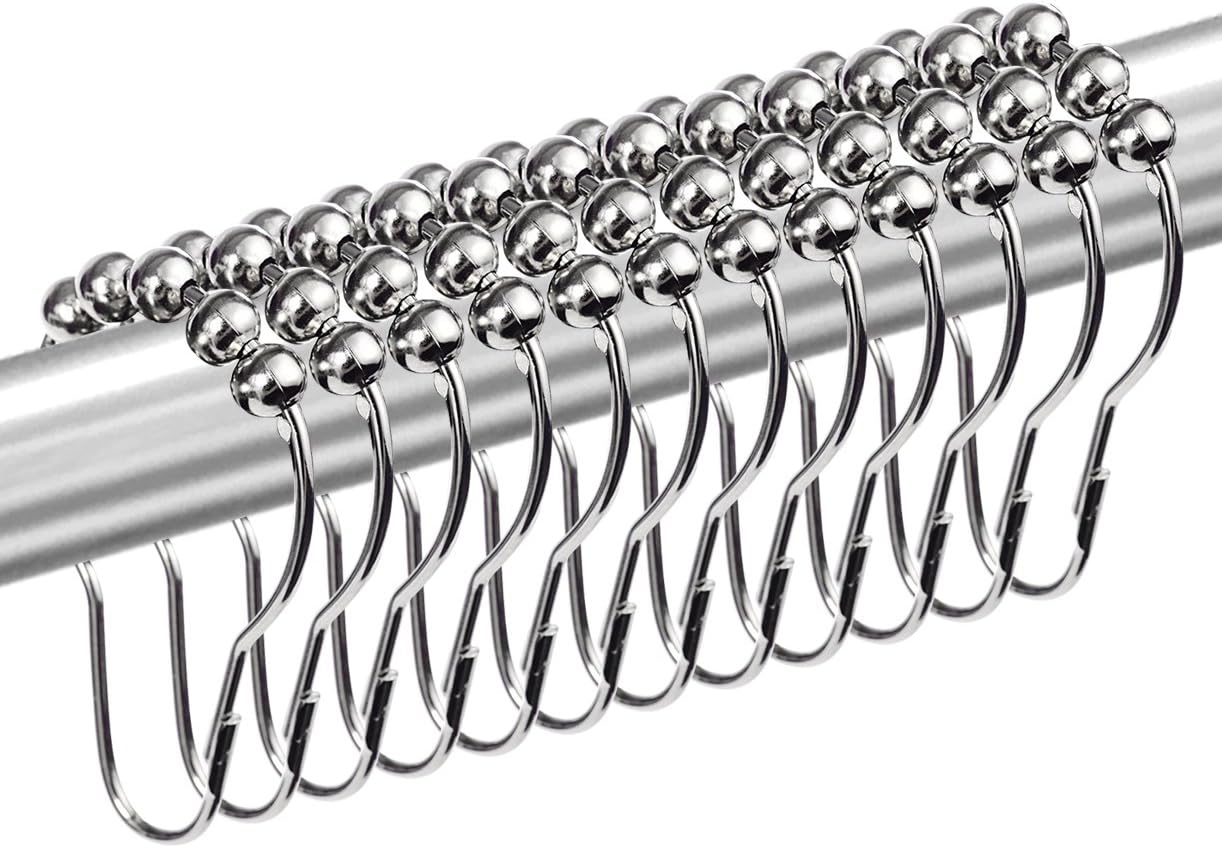 Homga Shower Curtain Hooks, 100% Stainless Steel Polished Chrome Shower Curtain Rings,Set of 12