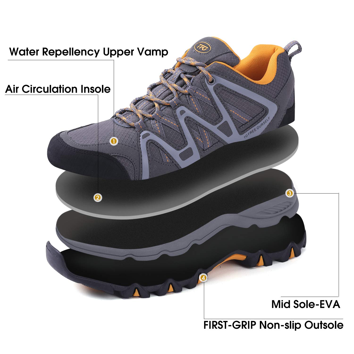 TFO Mens Breathable Walking Hiking Shoes Outdoor Running Backpacking Athletic Trekking Sneakers