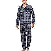 ENJOYNIGHT Mens 100% Cotton Flannel Pajamas Set Plaid Button Pjs Long Sleeve Sleepwear