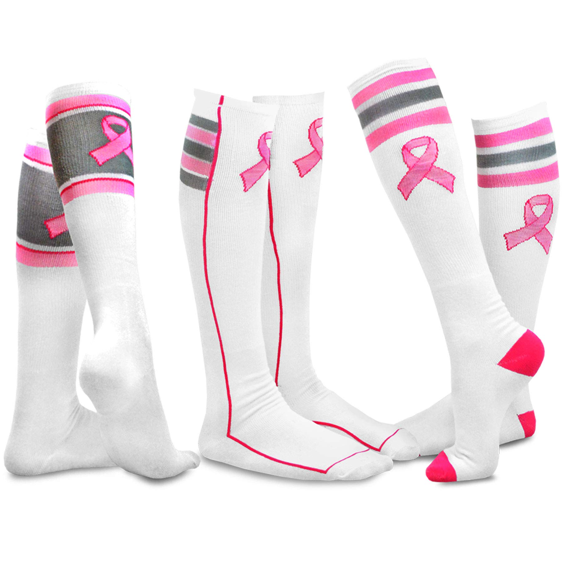 Photo 1 of TeeHee Breast Cancer Awareness Cotton Knee High Socks for Women 3-Pack (Basic) 9-11