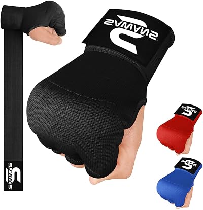 SAWANS Boxing Inner Gloves Hand Wraps with Wrist Straps Black S/M