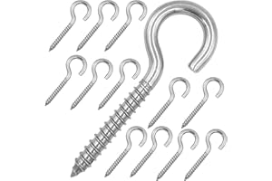YAIRMIS Pack of 12 M6 Metal Hooks, heavy-duty304 Stainless Steel Screw Hooks, self-Tapping Eye-Ring Bolt Hooks, Wooden Terminal Eye-Hole Hooks, Pendant Lights and Wires, Strong