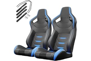 VROOMAUTO Pair of Universal Racing Seats, PVC Leather, Racing Bucket Seats with Dual Sliders, Reclinable for Driver and Passenger Side (VR003)