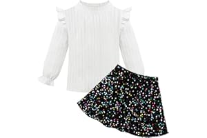 Weixinbuy Baby Girl Clothes Fall Winter Outfits Toddler Sequin Skirt Set Long Sleeve Shirt Top Glitter Skirts 2 Piece Outfit