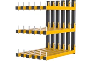 RICIAKIK 6 PACK Lumber Storage Rack Wall Mount Wood Organizer Storage Racks Heavy Duty Shelf Brackets with 9-Level System 1080 LB Sturdy Folding Garage Wall Shelving, Snowboard Rack for Indoor and Outdoor