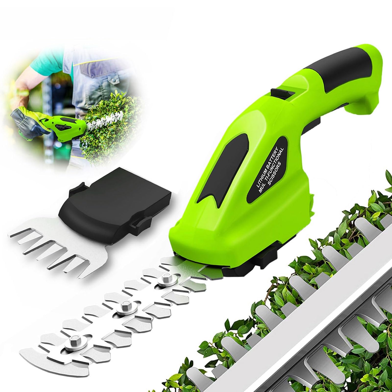 2 in 1 Grass Shear & Hedge Trimmer,7.2V Cordless Handheld Shrub Trimmer Grass Trimmer Hedge Shears,Battery Powered Hedge Cutter with 2 Switchable Blades for Garden Lawn Shrub