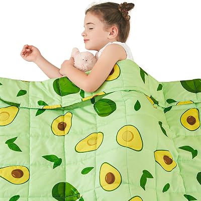 yescool Weighted Blanket 7 Pounds Cooling Weighted Lap Blanket, Green Avocados Heavy Blankets for Sleeping, Breathable Weighted Throw Blanket Gift for 60-80lbs, 40"x60"
