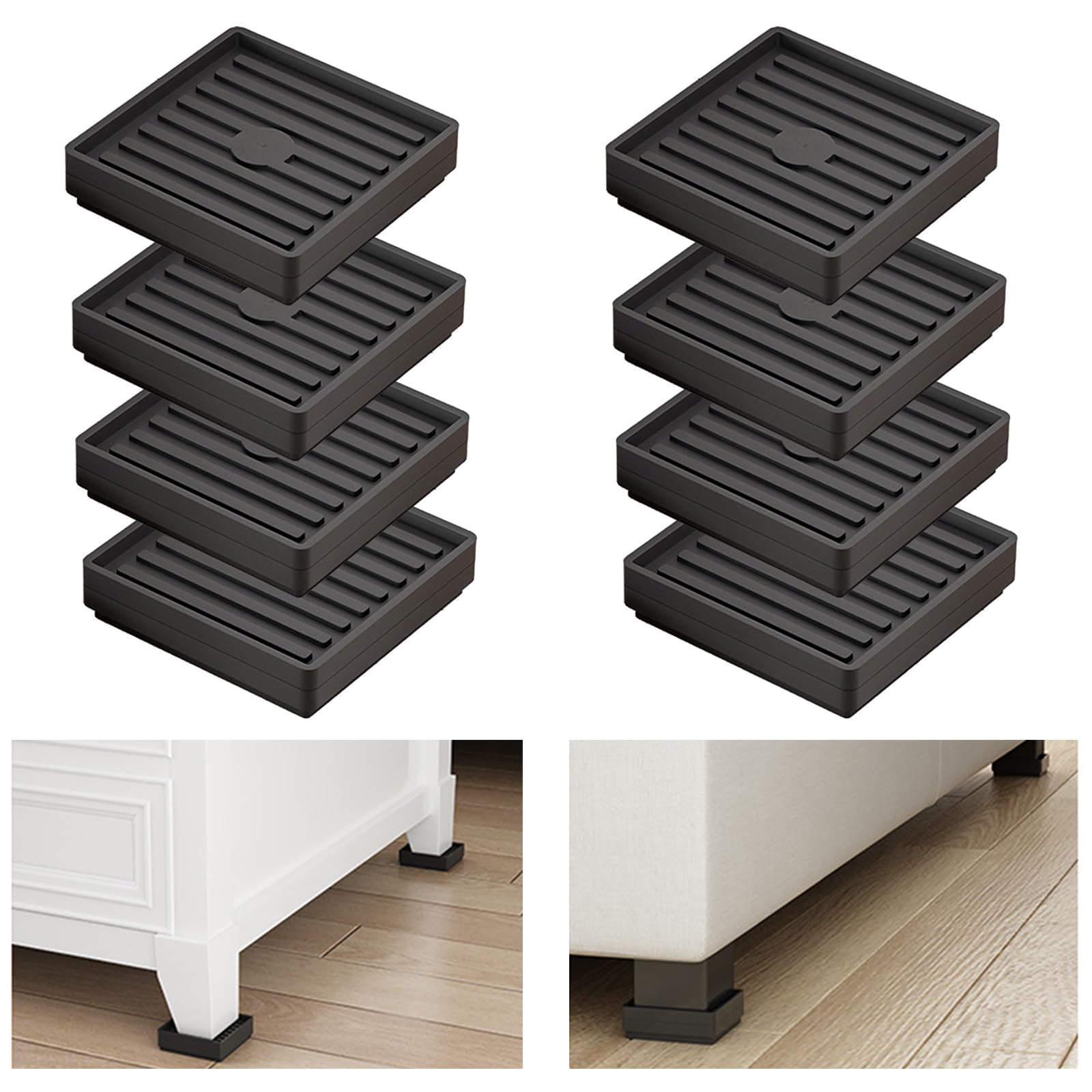 Photo 1 of Bed Risers Heavy Duty, Set of 8, Stackable Square Furniture Risers, Adjustable Bed Furniture Risers Lifts Height 0.5-2 inch, Solid Non Slip Furniture Pad for College Dorm, Table, Couch, Chair