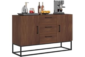 Bonzy Home Buffet Sideboard Cabinet with 3 Drawers & 2-Door and Adjustable Shelves 47 Inch Modern Coffee Bar Cabinet for Living Room Entryway Dinning Room