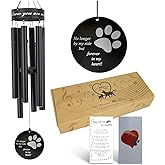 Pet Memorial Wind Chime, 30 Inches Paw Print Pet Remembrance Gift to Honor and Remember a Dog, Cat, or Other Pet, Premium Metal Wind Chime, Black
