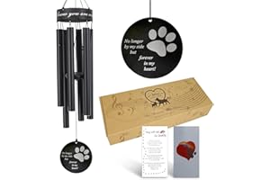 ASTARIN Pet Memorial Wind Chime, 30 Inches Paw Print Pet Remembrance Gift to Honor and Remember a Dog, Cat, or Other Pet, Premium Metal Wind Chime, Black