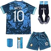 ORGBRAIN 2021 Argentina Away Copa-American #10 Kids Soccer Jersey & Shorts Set Youth Sizes