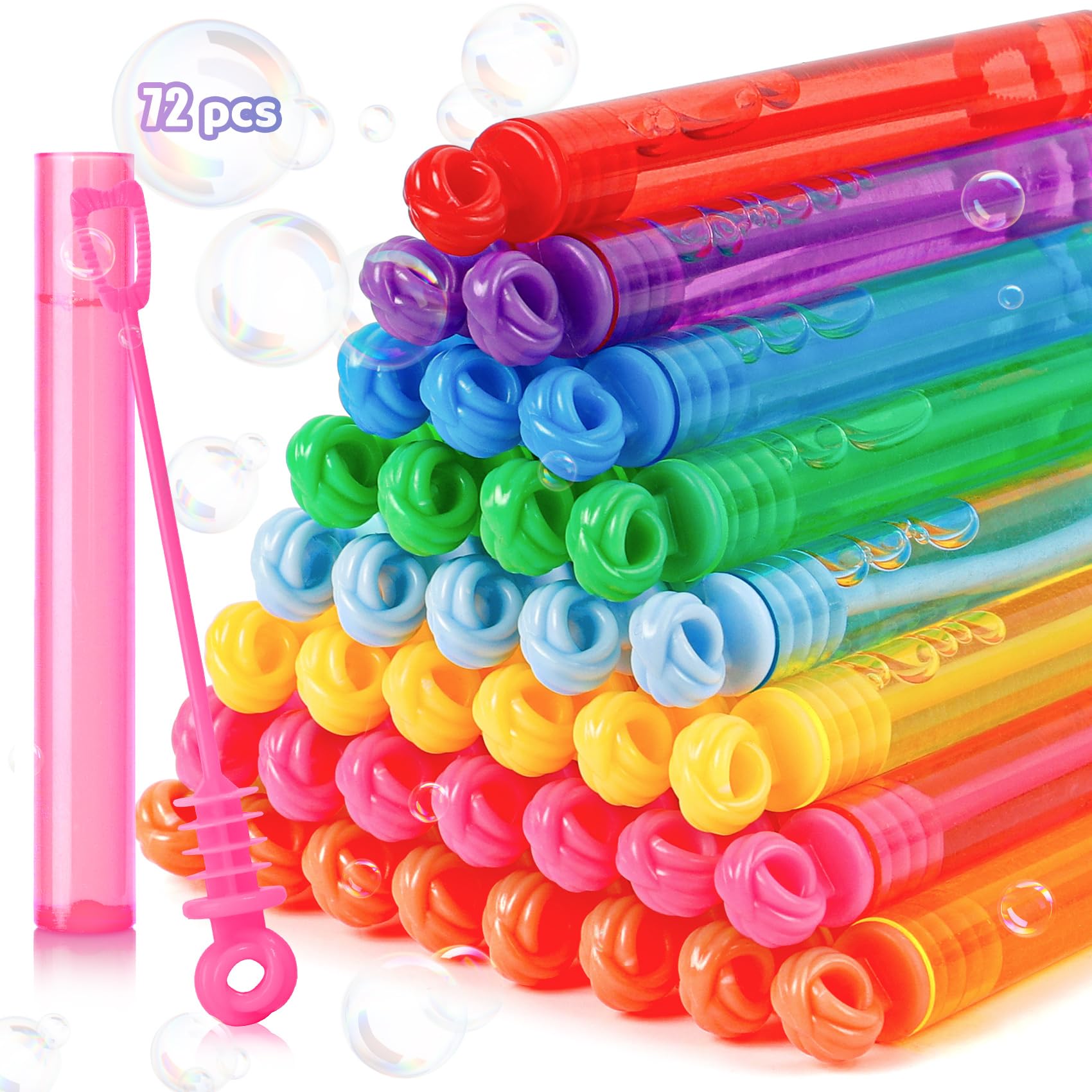Photo 1 of Roberly 72PCS Mini Bubble Wands Party Favors for Kids, Assortment 8 Color Fun Bulk Bubble Maker for Girls Boys Birthday Party Treats Carnival Game Classroom Prizes Bath Time Outdoor Summer Toy
