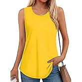 SMENG Women's Loose Fit Tank Tops Casual Flowy Curved Hem Sleeveless Basic Scoop Neck UPF 50+ Protection Tunic