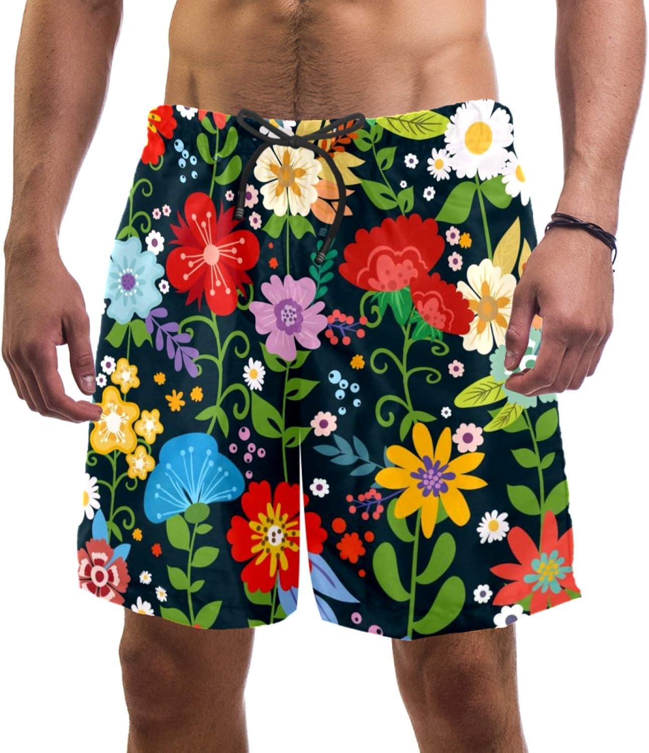 Green Floral Tropical Flower Swim Shorts for Men Swim Trunks Men’s