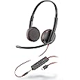 Plantronics Blackwire C3225 Stereo Headset with USB-C & 3.5mm Connection, Noise Cancelling, Soundguard and Flexible Microphone Arm - Black