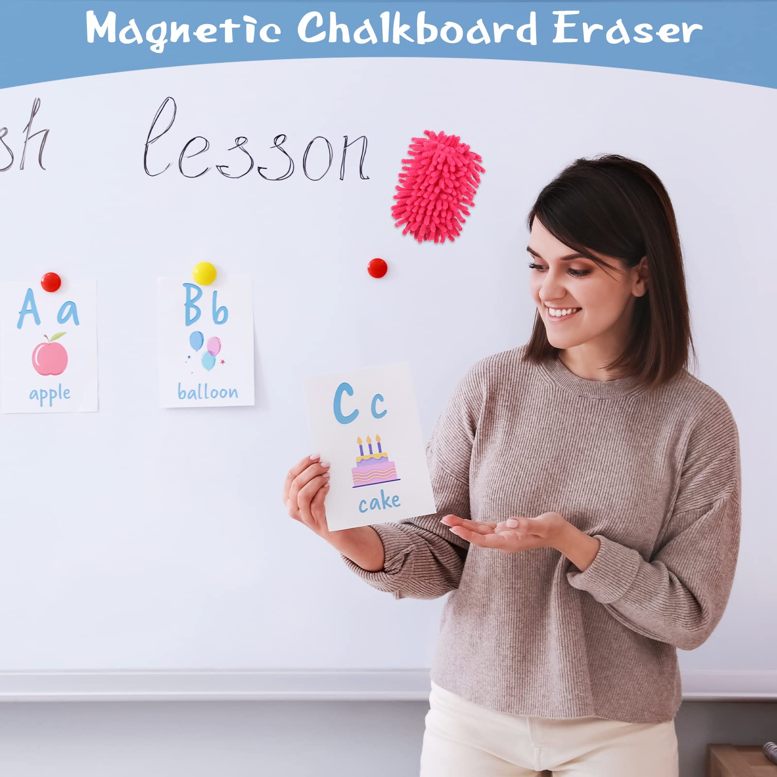 Epakh 4 Pieces Dry Erase Erasers Magnetic Whiteboard Eraser Washable Microfiber Shag for Classroom, Home and Office Use