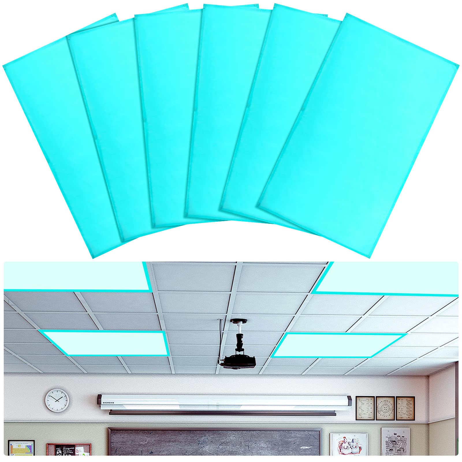 Photo 1 of Tuanse 6 Packs Magnetic Fluorescent Light Covers Filters Calming Ceiling Light Covers Decor for Ceiling Lights Classroom Office School(Blue)