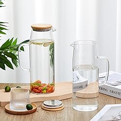 Hsei 2 Sets Glass Pitcher with Lid, 67.6 oz / 2000