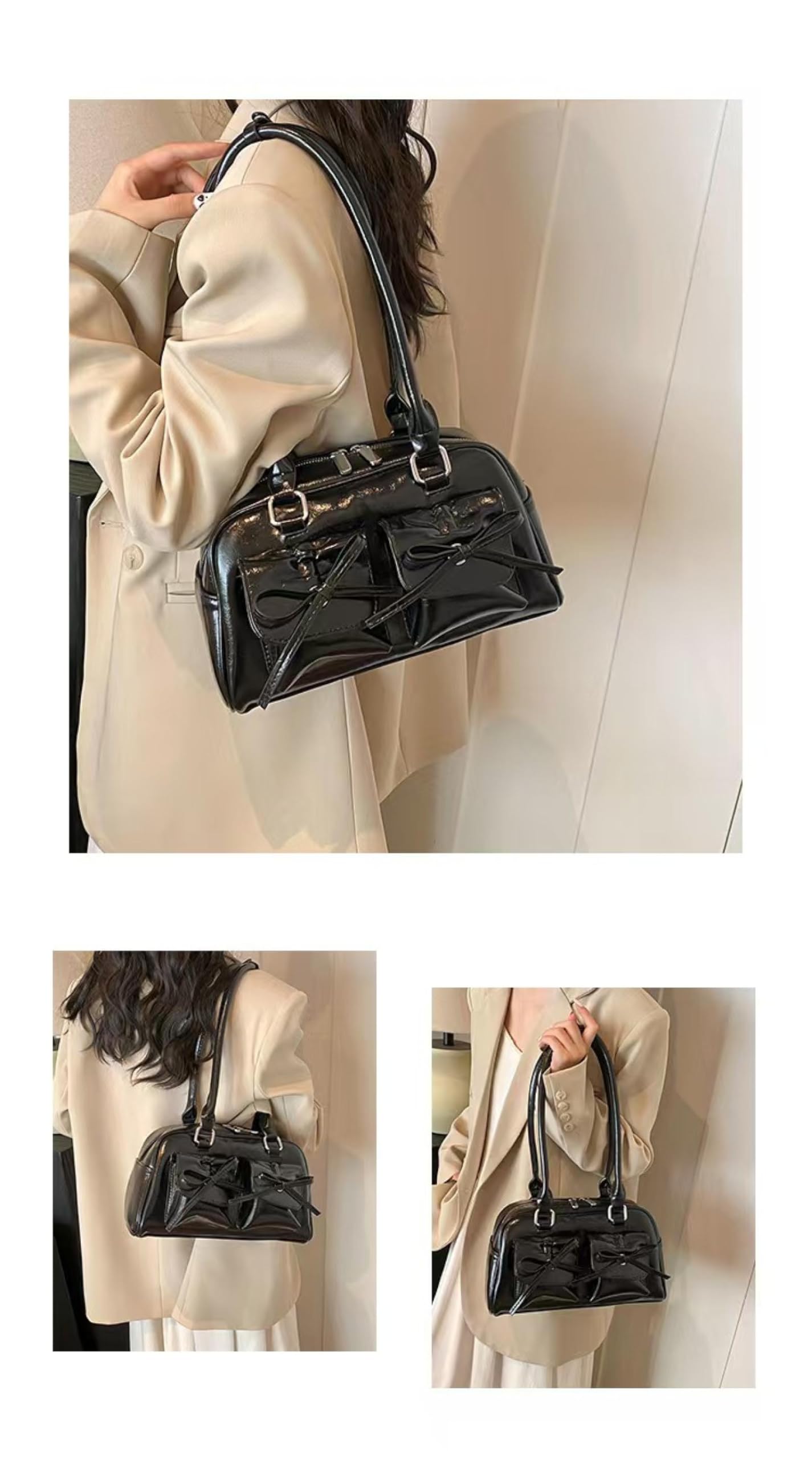 Y2K Women's Handbag, PU Leather, Bowknot, Cute, Shoulder Bag, Handbag, Lightweight, Stylish, Black