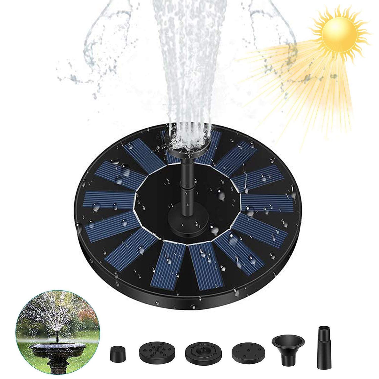 LEOP Solar Fountain Pump, 1.4W Circle Garden Solar Power Water Pump, Solar Water Floating Fountain Panel for Bird Baths, Ponds, fish tank, swimming pool, garden decoration