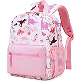 Toddler Backpack for Girls, 12'' Mini Preschool Backpack for Kids Age 2-4 Years Old Small Toddler Bookbag for Kindergarten with Chest Buckle and Reflective Strip, Pink Dino