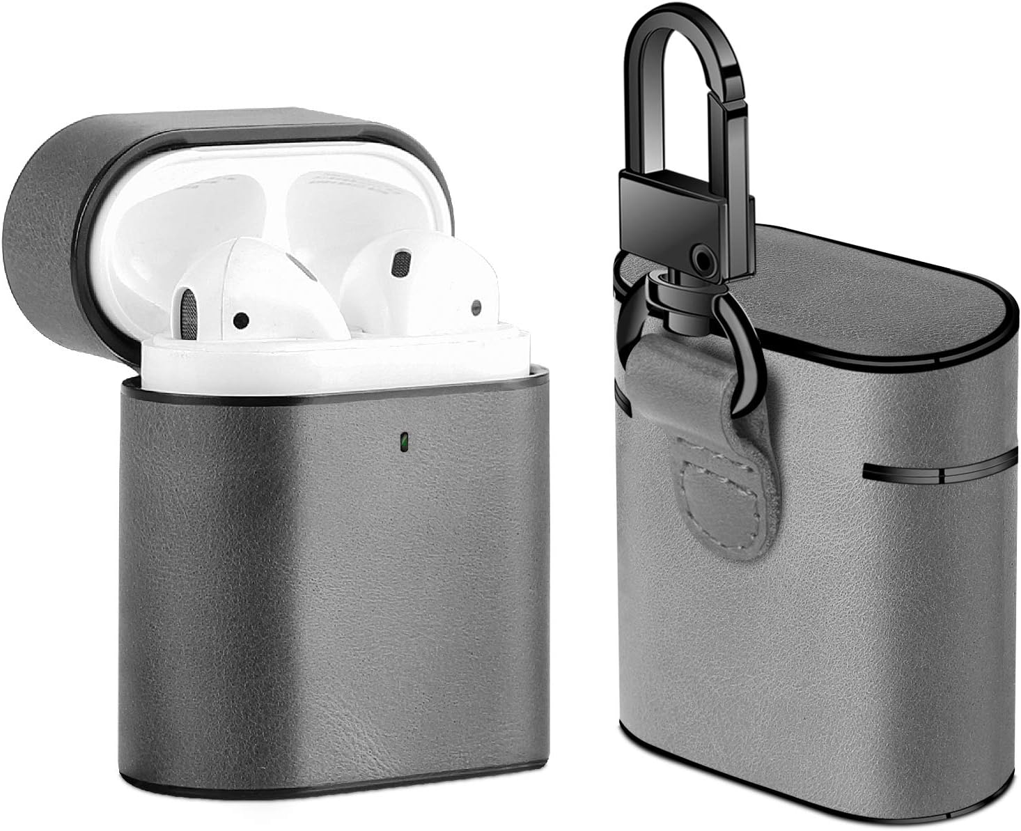 XGUO AirPods Case Genuine Leather Shockproof Skin Cover Case Portable Protective Cover for Apple AirPods 1 & AirPods 2 Charging Case (Gary)