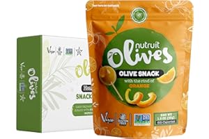 Nutruit Olives Snacks - Pitted Olives with Rind of Orange - Fresh Aegean Green Olives - Vegan, Non-GMO, Gluten Free, Kosher, Paleo, Sugar Free - Comes with Wooden Stick - 1.2oz (20-Pack)