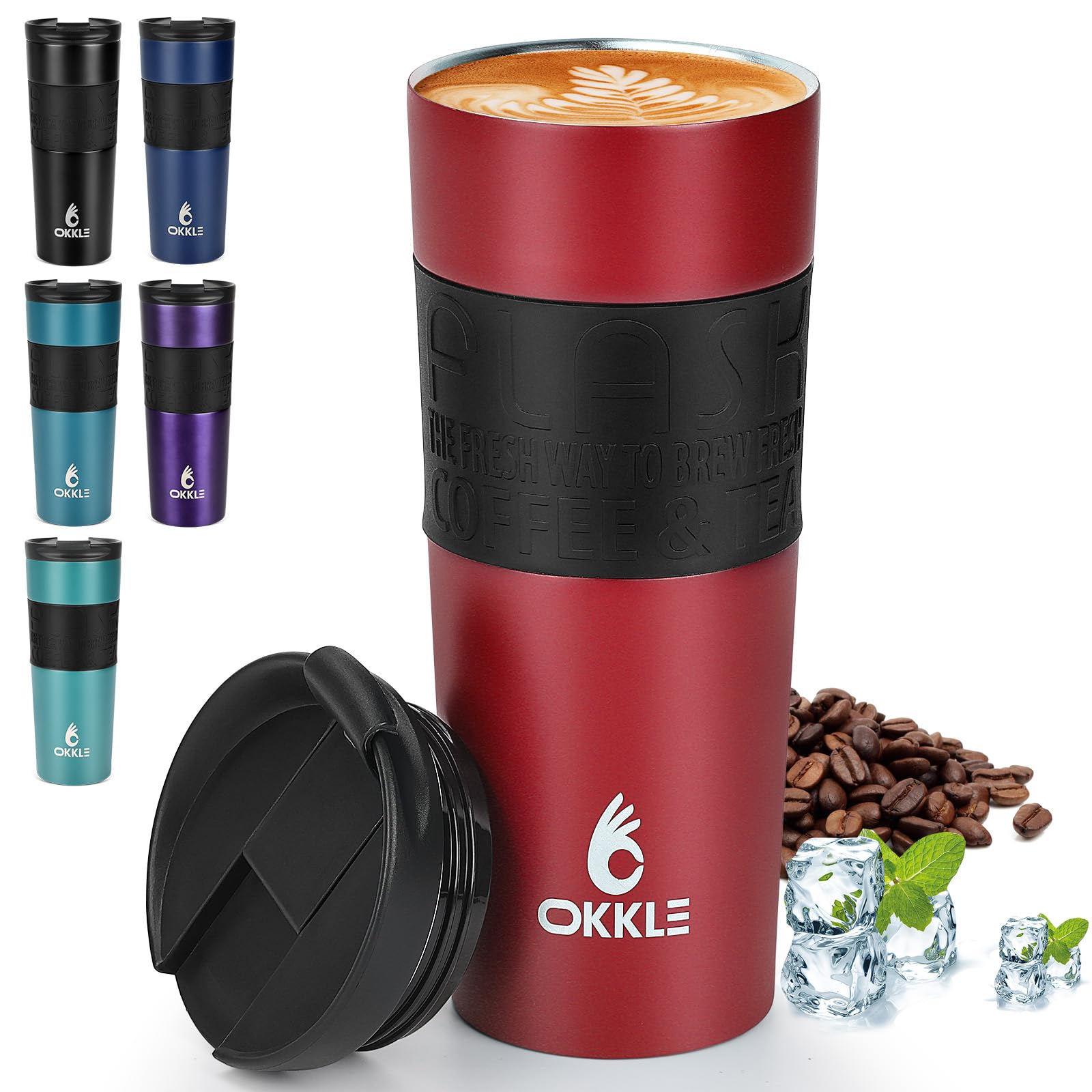 OKKLE Travel Mugs for Hot Drinks 600ml, Insulated Coffee Mug with Leakproof Lid BPA-Free Coffee Travel Mug, Vacuum Insulation Stainless Steel Cup for Hot and Cold Coffee and Tea